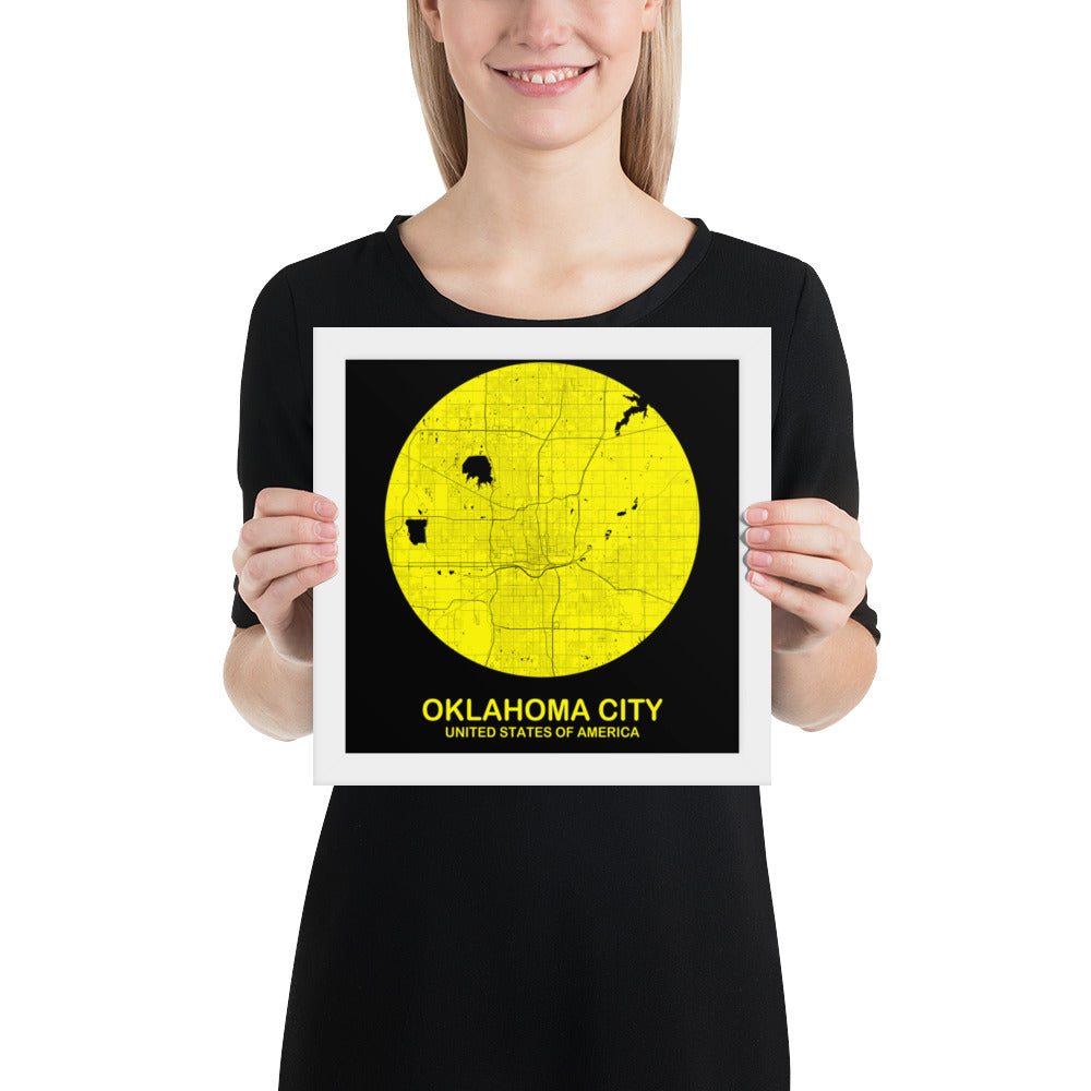 Oklahoma City Circular Yellow Framed Map