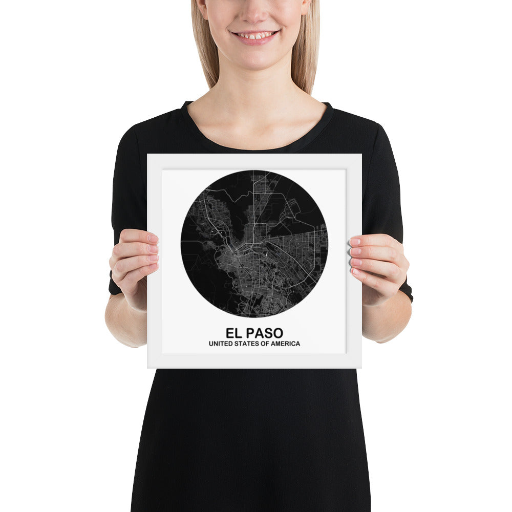 El Paso Circular Black Framed Map