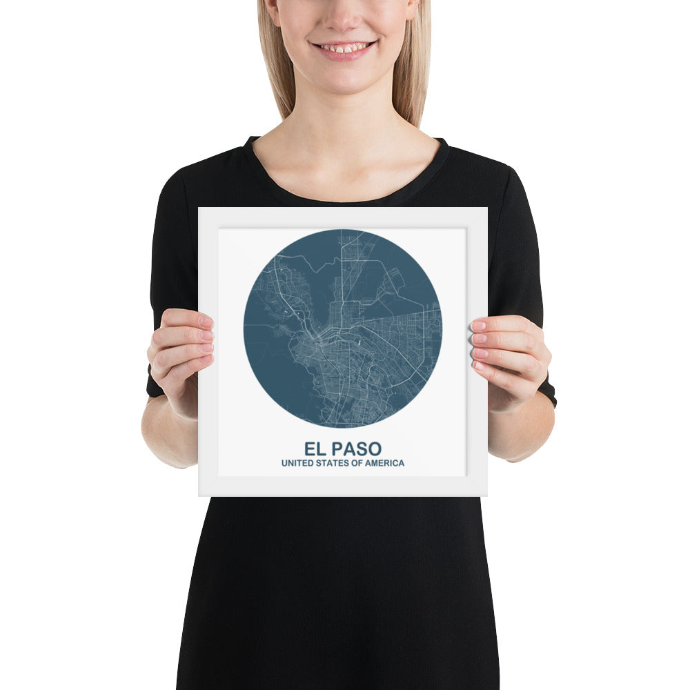 El Paso Circular Blue Framed Map