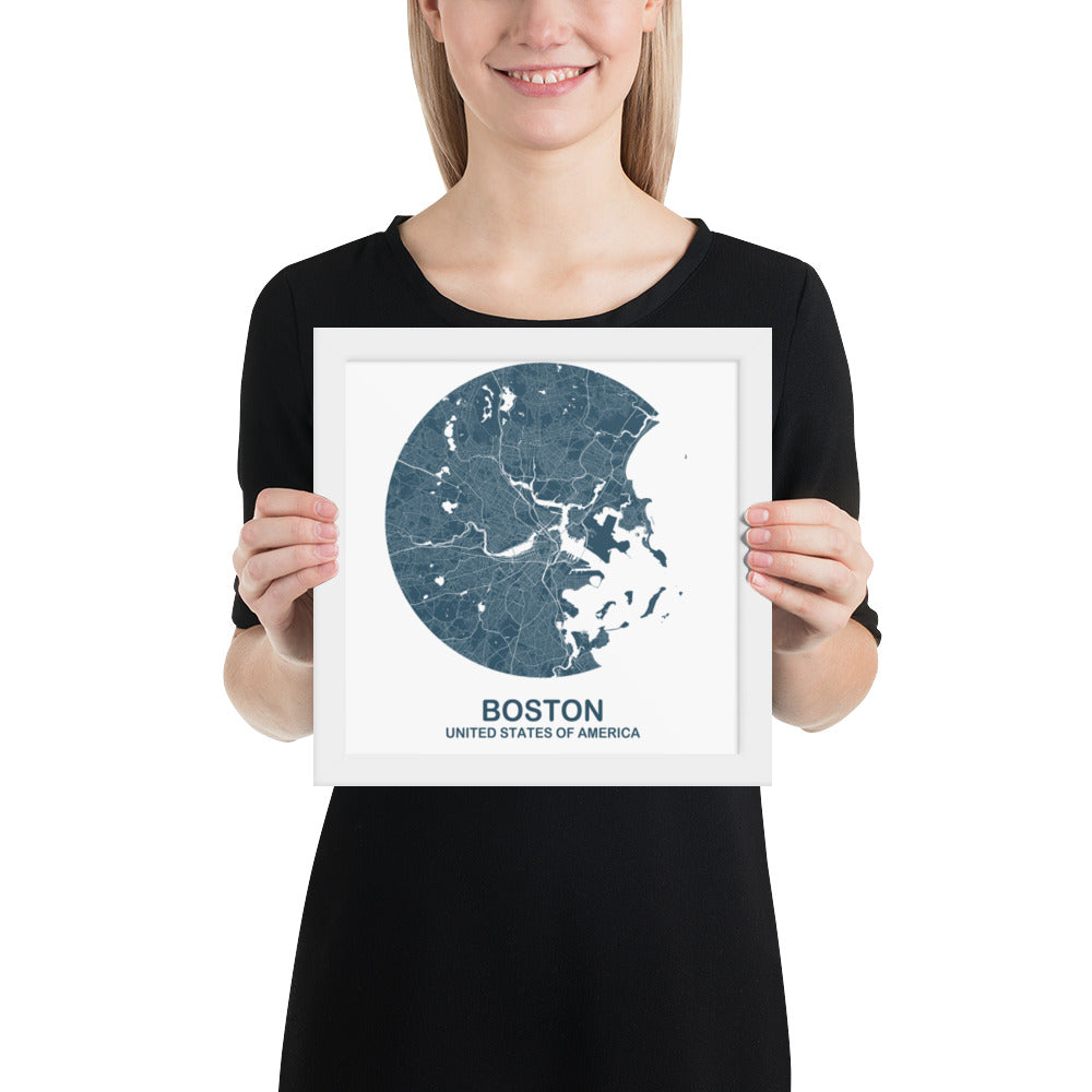 Boston Circular Blue Framed Map