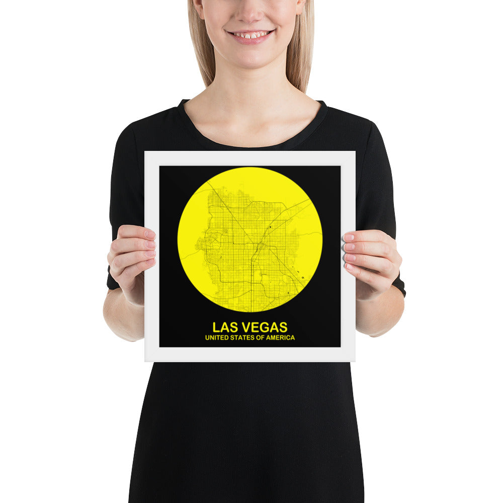 Las Vegas Circular Yellow Framed Map