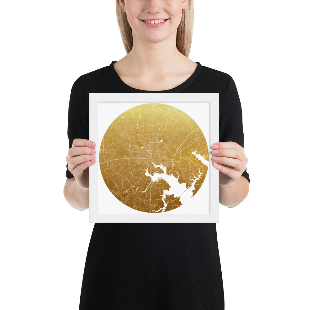 Baltimore Gold on White Framed Map