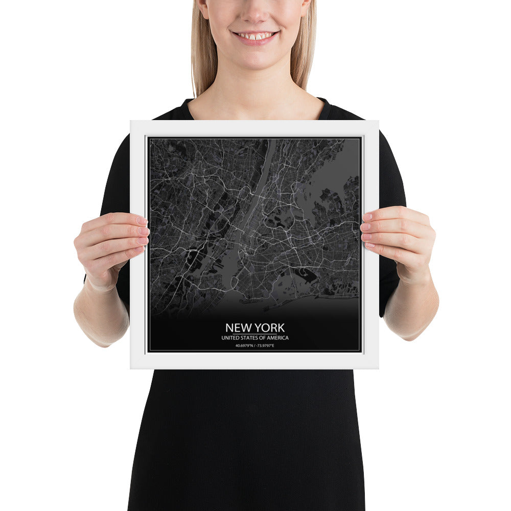 New York Black Framed Map