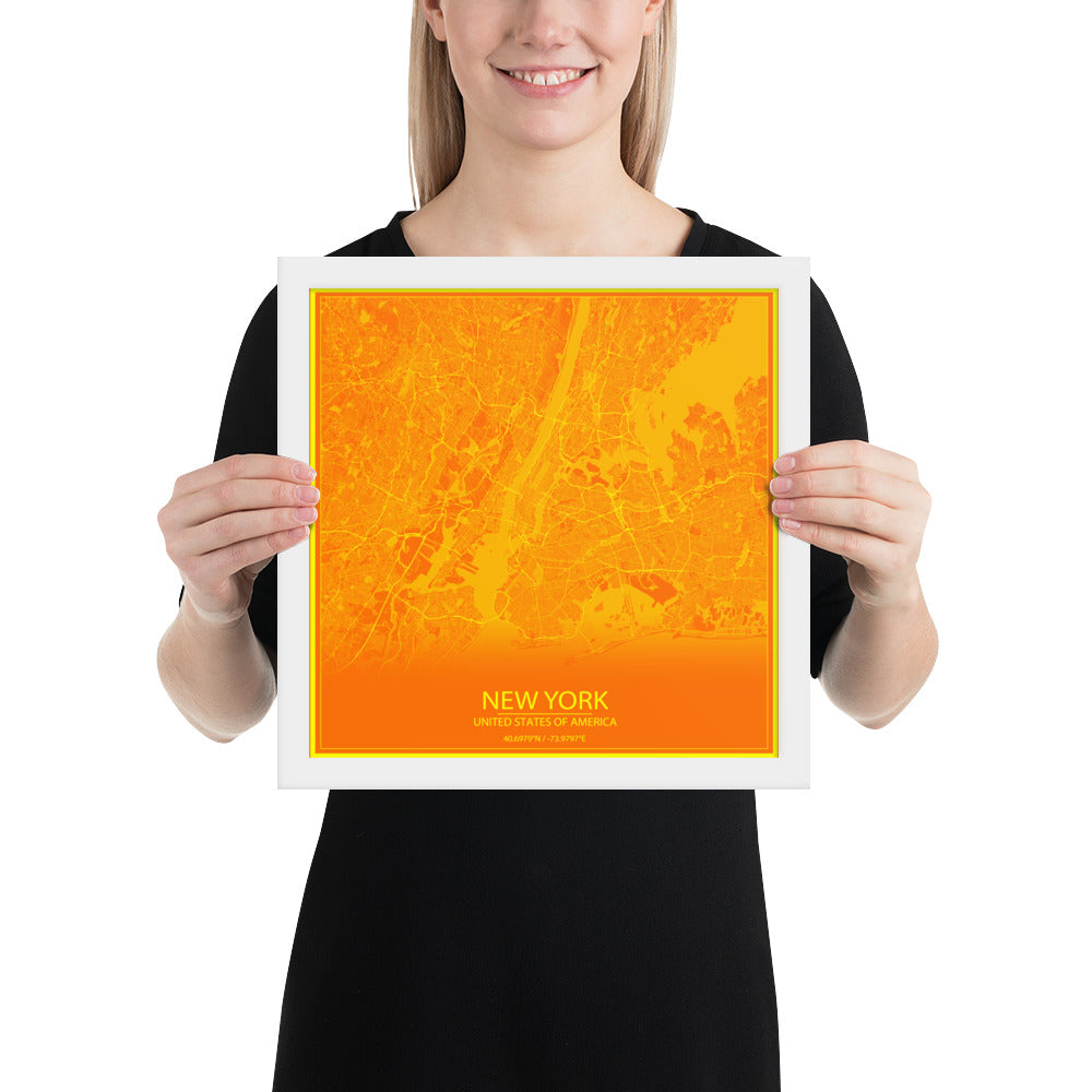 New York Orange and Yellow Framed Map