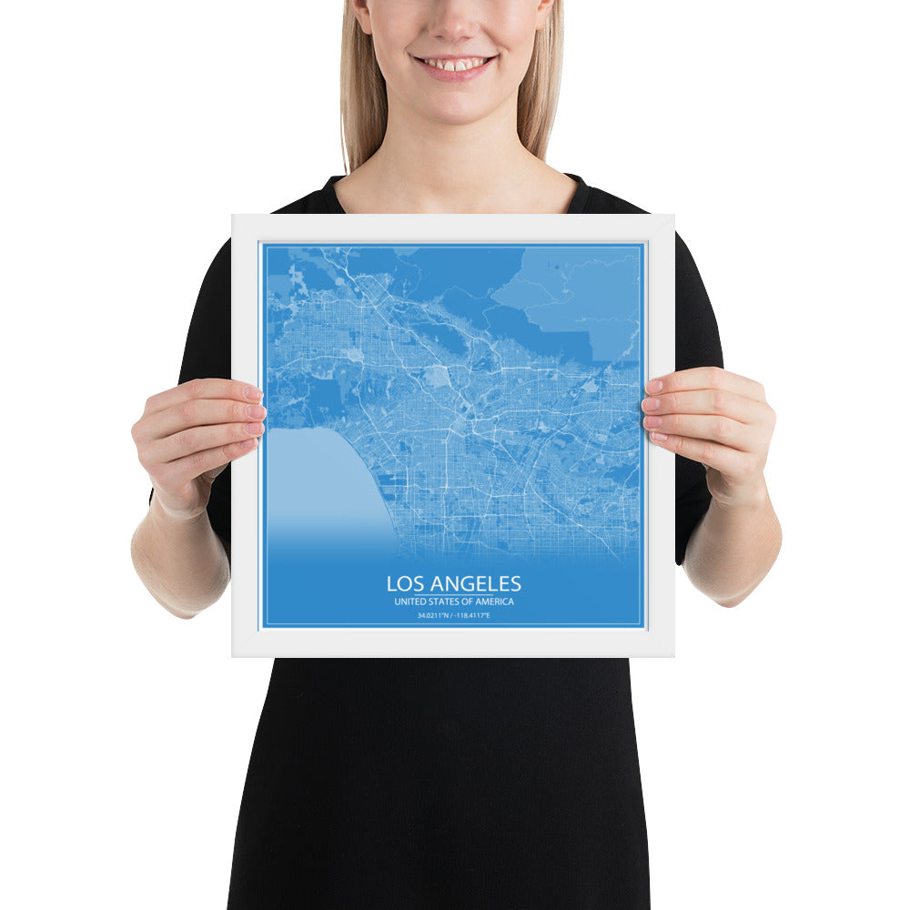 Los Angeles Blue and White Framed Map