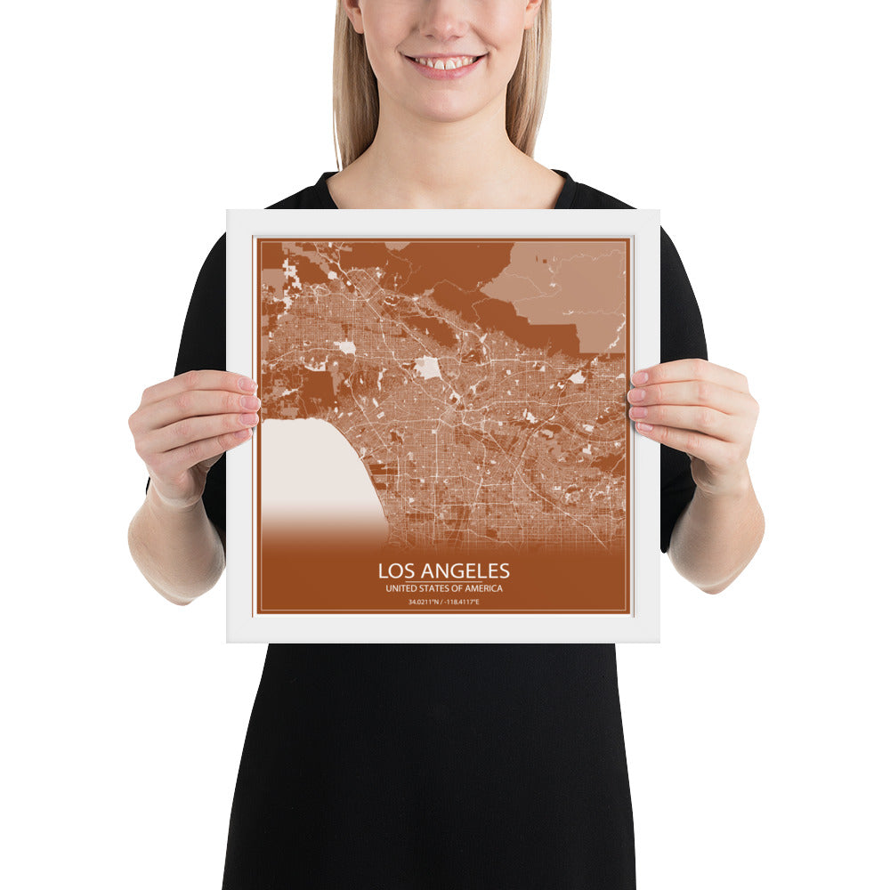 Los Angeles Brown and White Framed Map