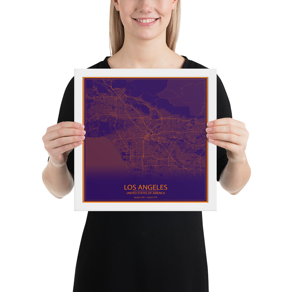 Los Angeles Purple and Orange Framed Map