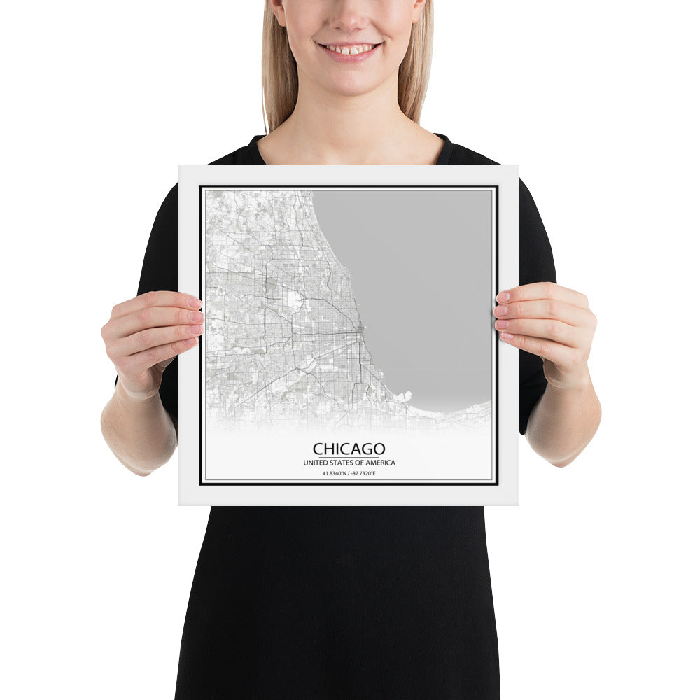 Chicago White Framed Map