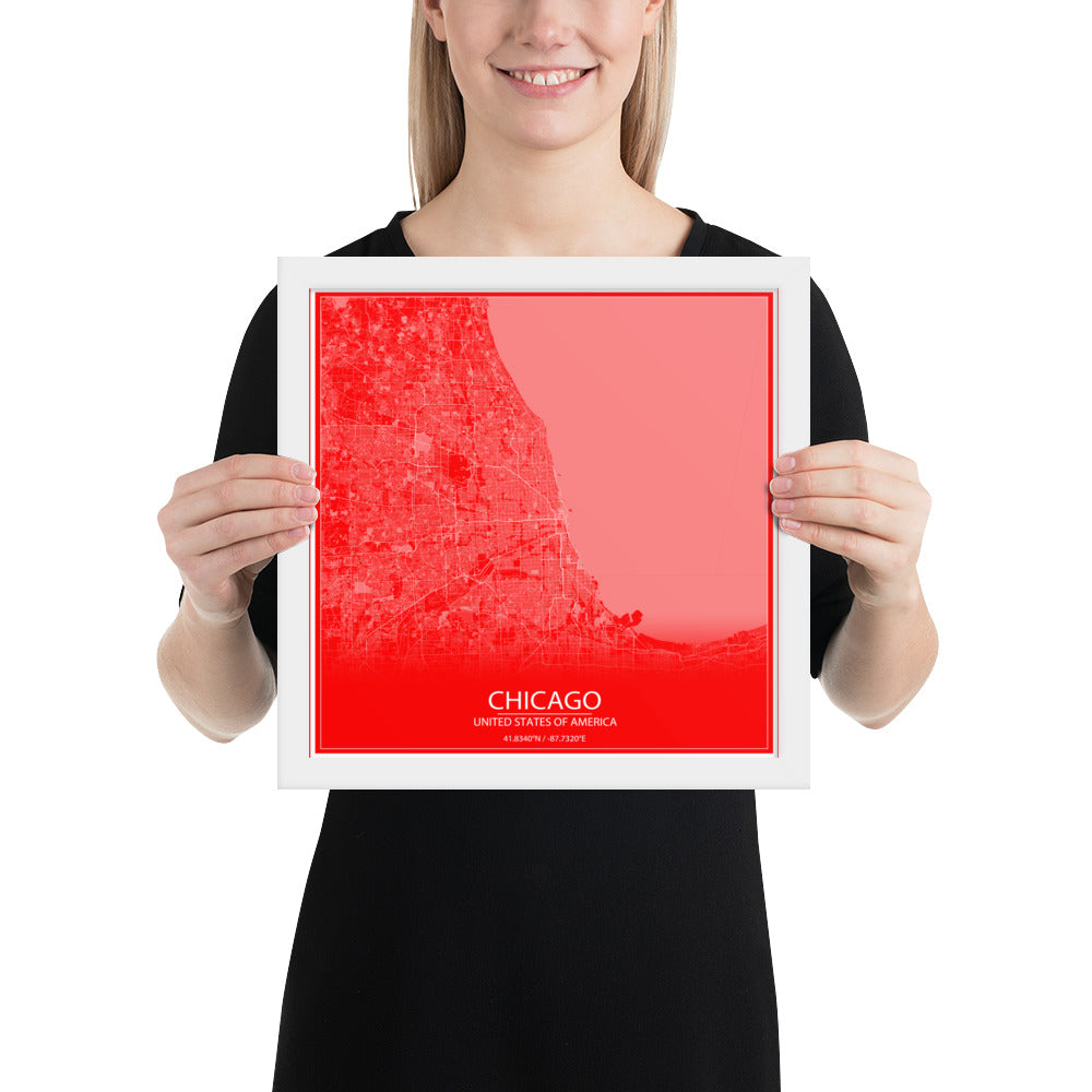 Chicago Red and White Framed Map