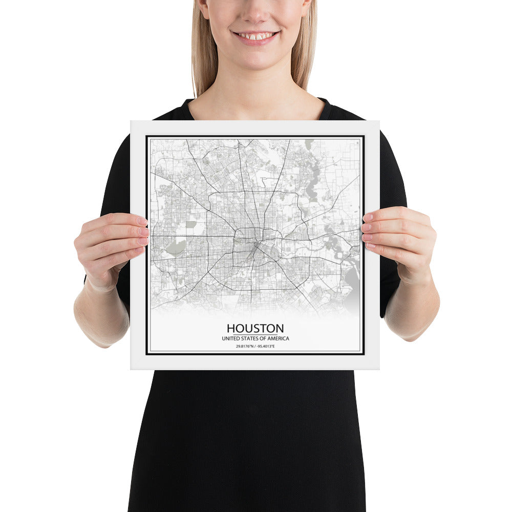 Houston White Framed Map