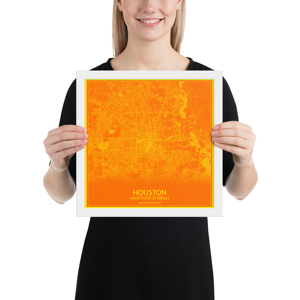 Houston Orange and Yellow Framed Map