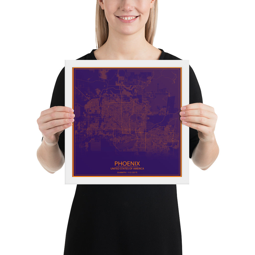 Phoenix Purple and Orange Framed Map