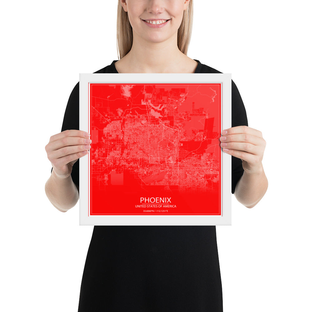 Phoenix Red and White Framed Map