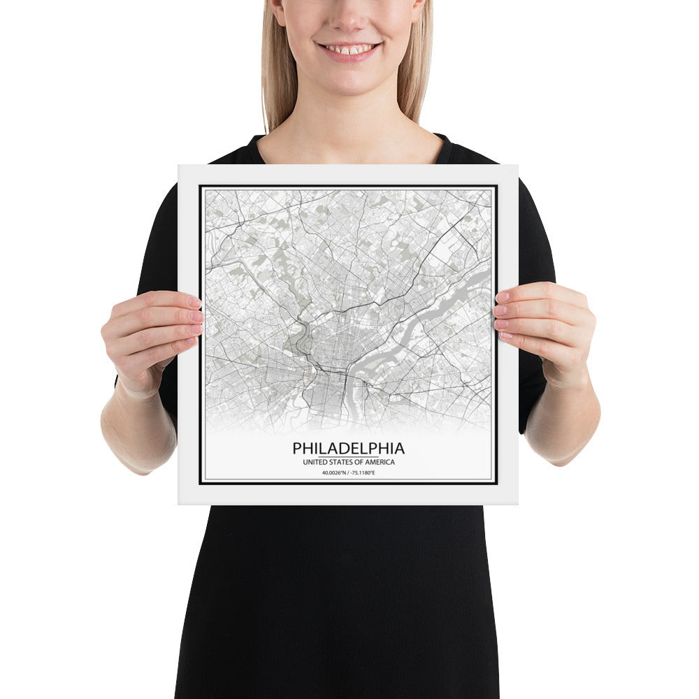 Philadelphia White Framed Map