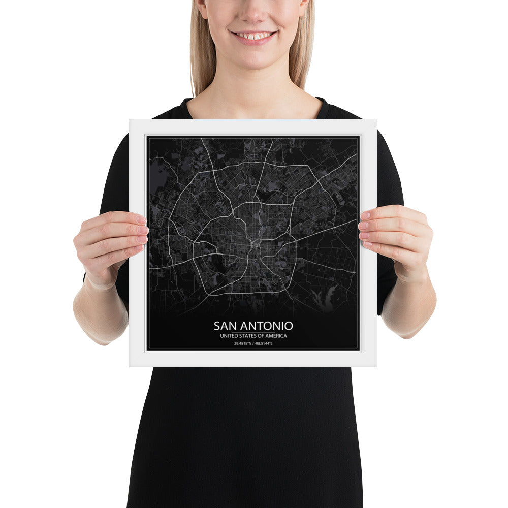 San Antonio Black Framed Map