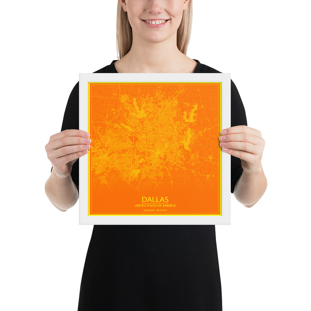 Dallas Orange and Yellow Framed Map