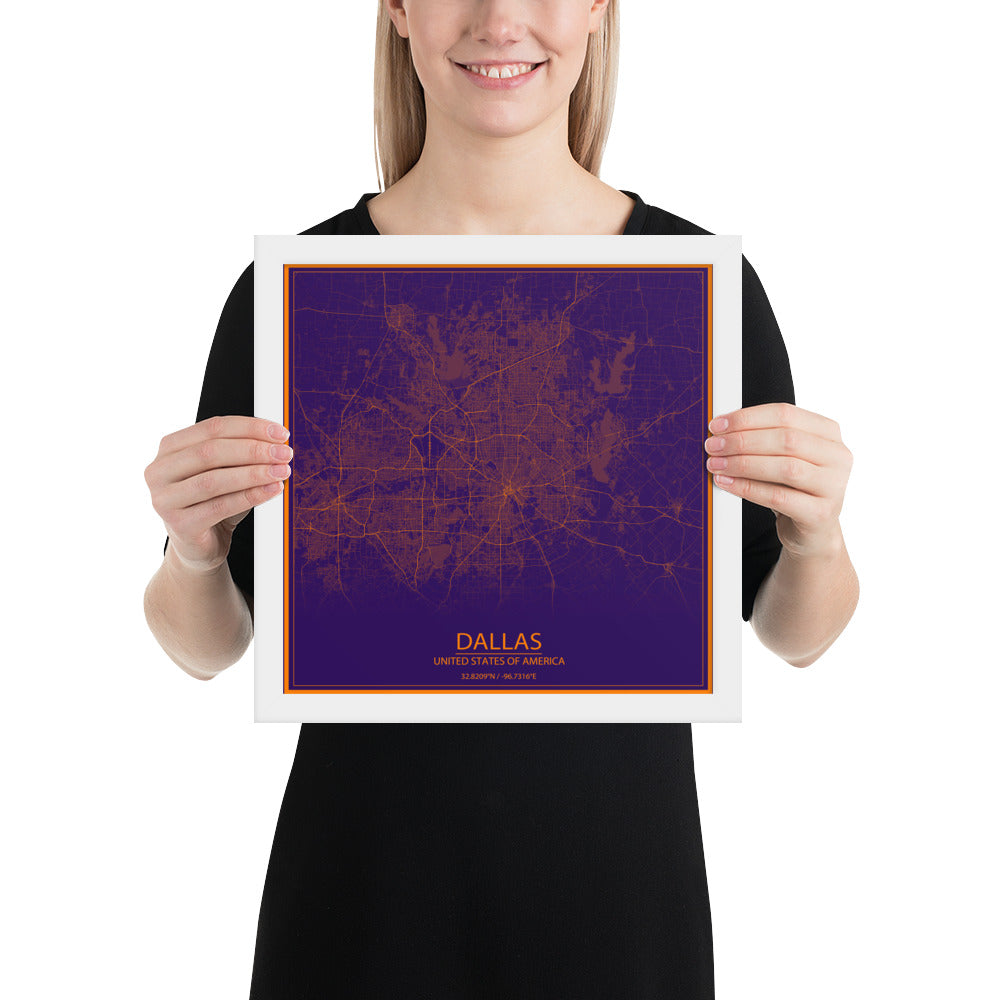 Dallas Purple and Orange Framed Map