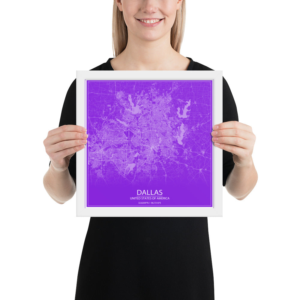 Dallas Purple and White Framed Map