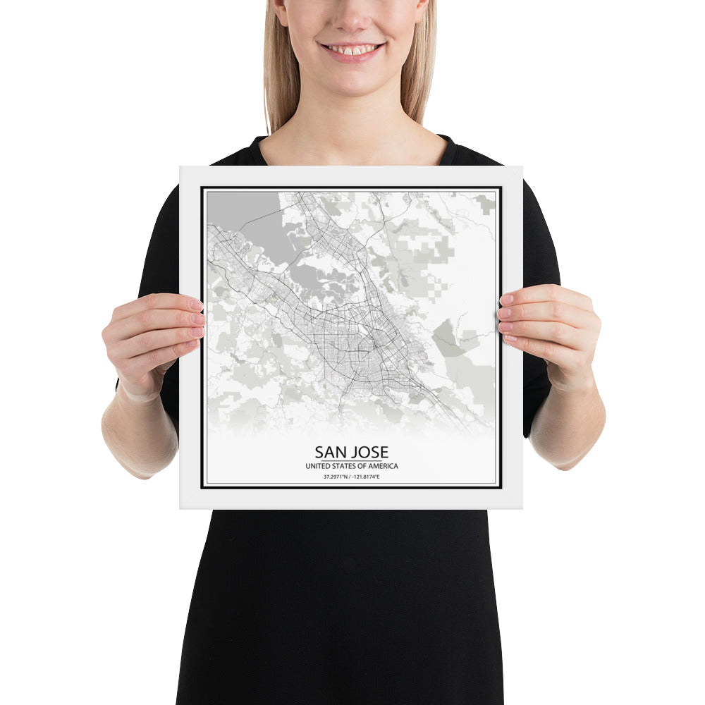 San Jose White Framed Map