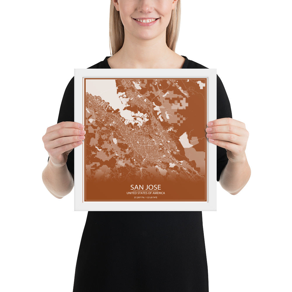 San Jose Brown and White Framed Map