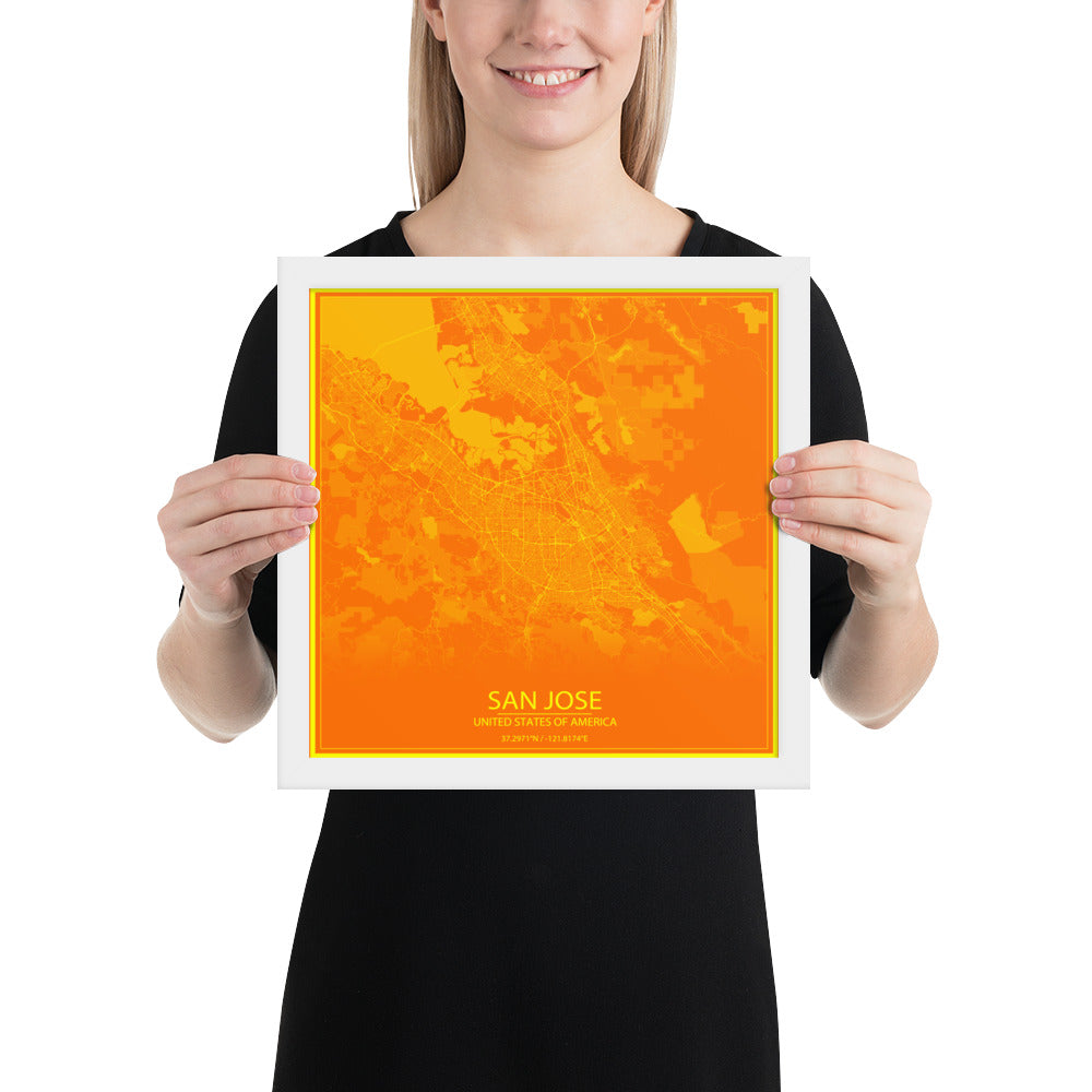 San Jose Orange and Yellow Framed Map