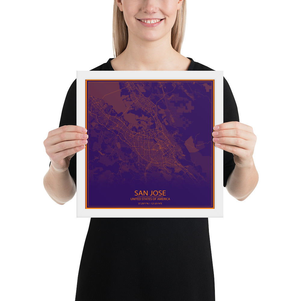 San Jose Purple and Orange Framed Map