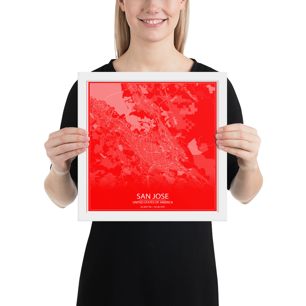 San Jose Red and White Framed Map