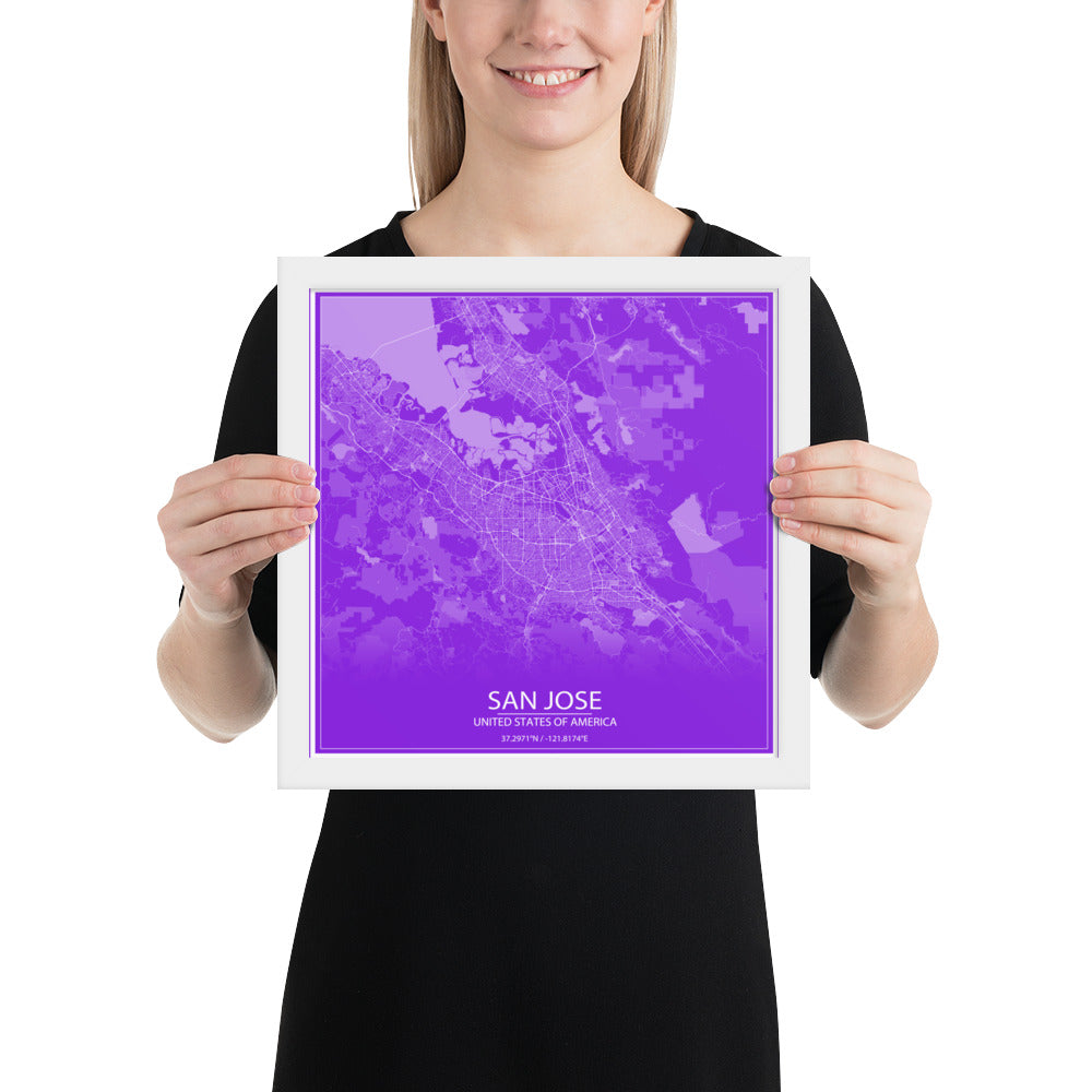 San Jose Purple and White Framed Map