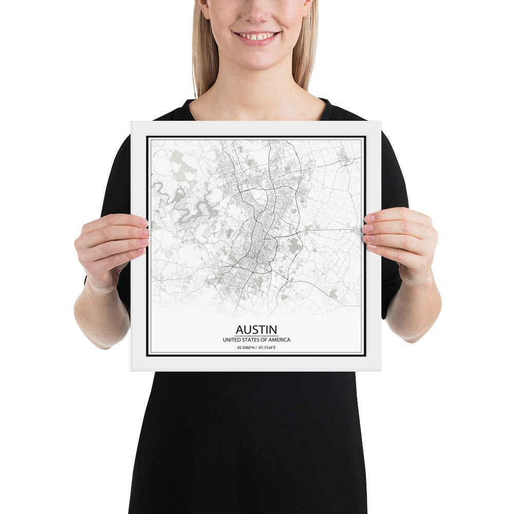 Austin White Framed Map