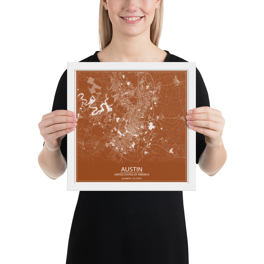 Austin Brown and White Framed Map