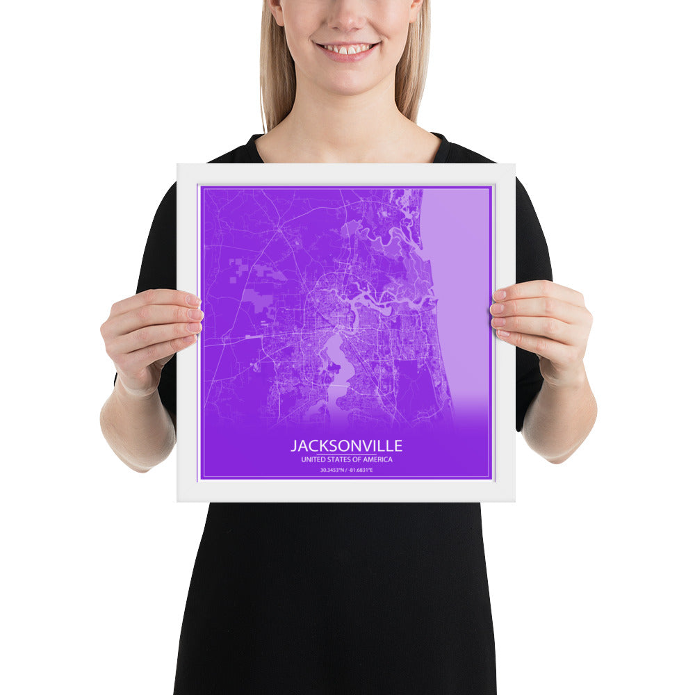 Jacksonville Purple and White Framed Map