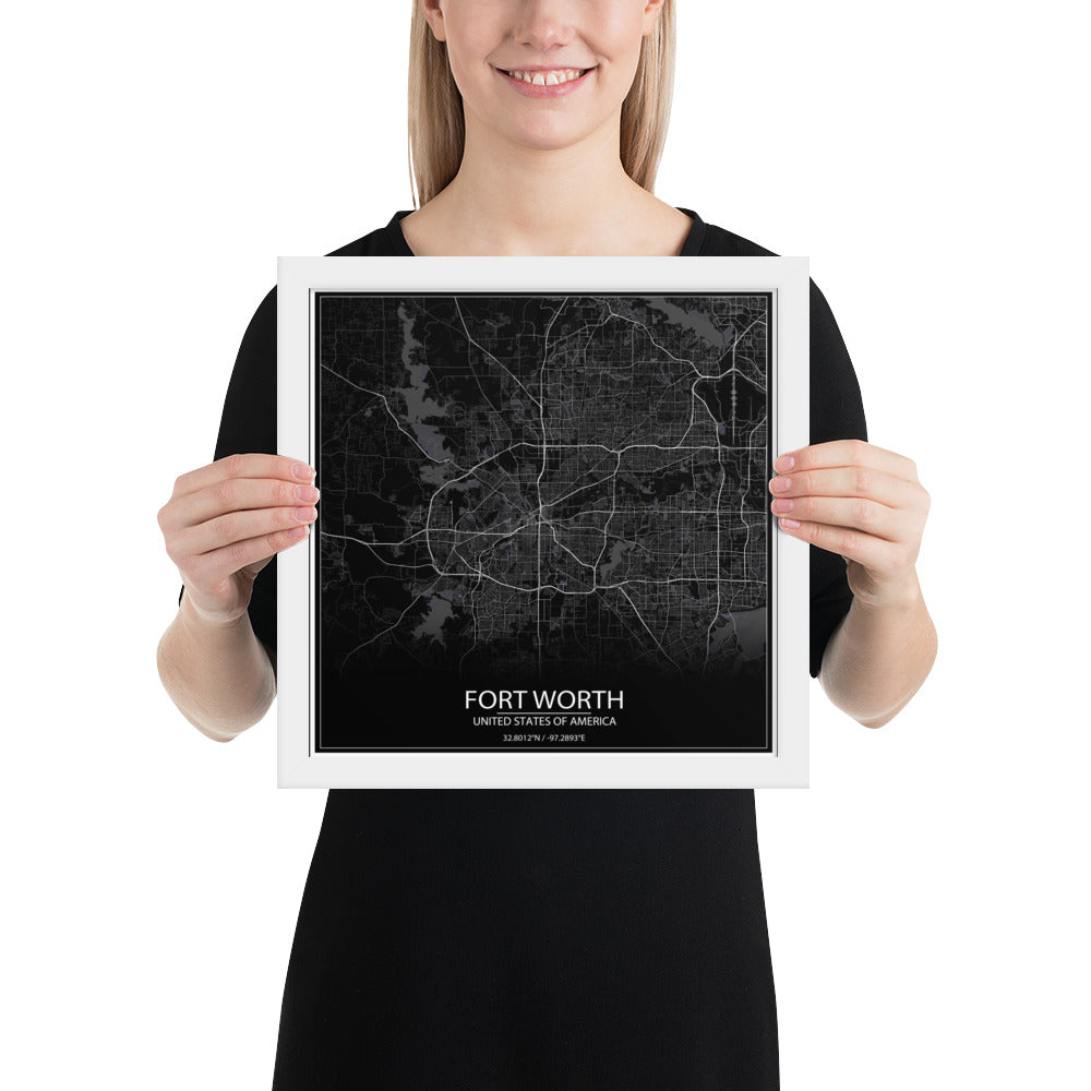 Fort Worth Black Framed Map