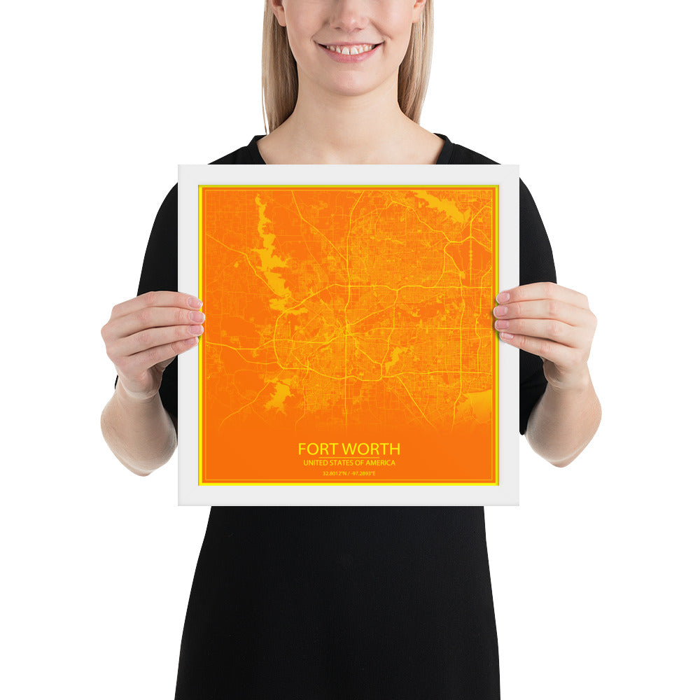 Fort Worth Orange and Yellow Framed Map