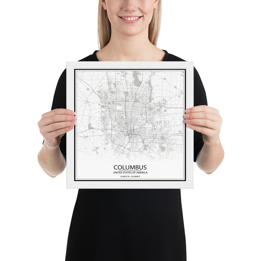 Columbus White Framed Map