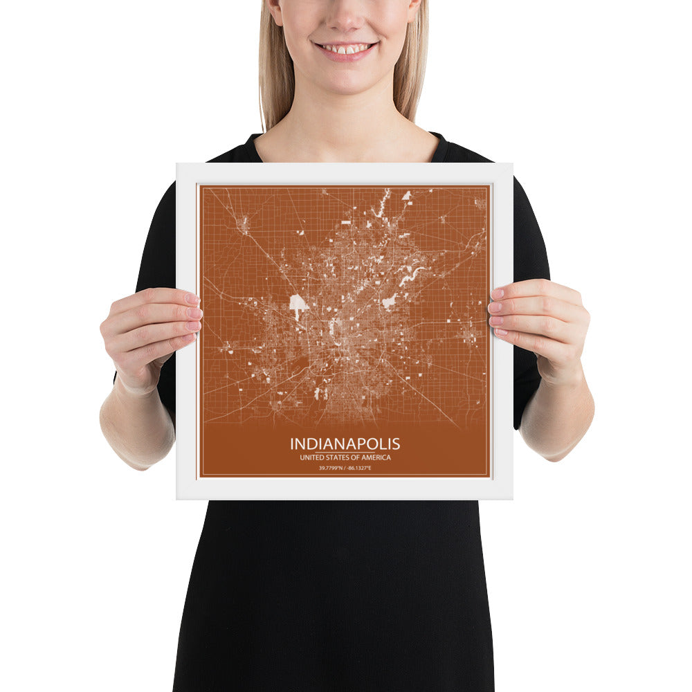 Indianapolis Brown and White Framed Map