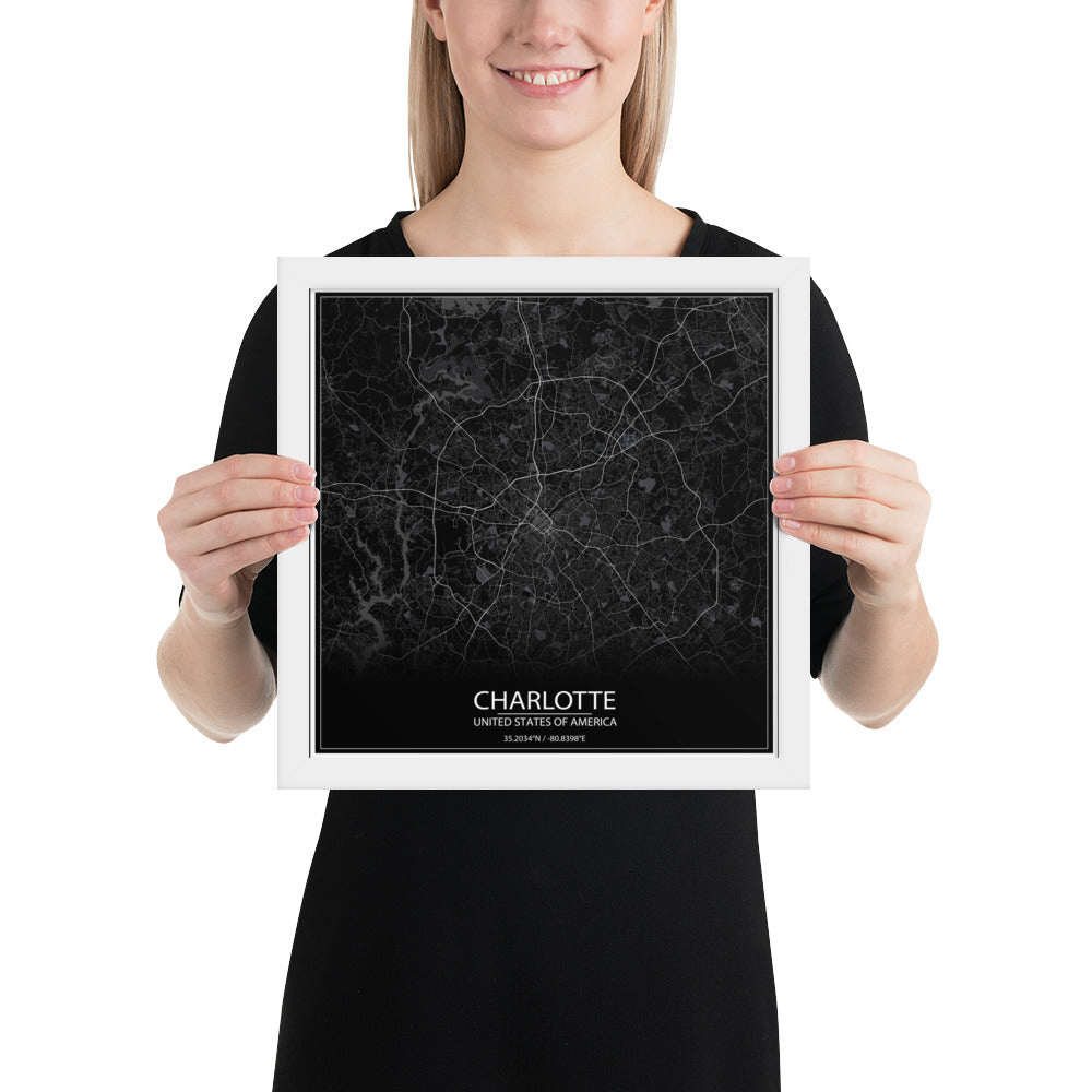 Charlotte Black Framed Map