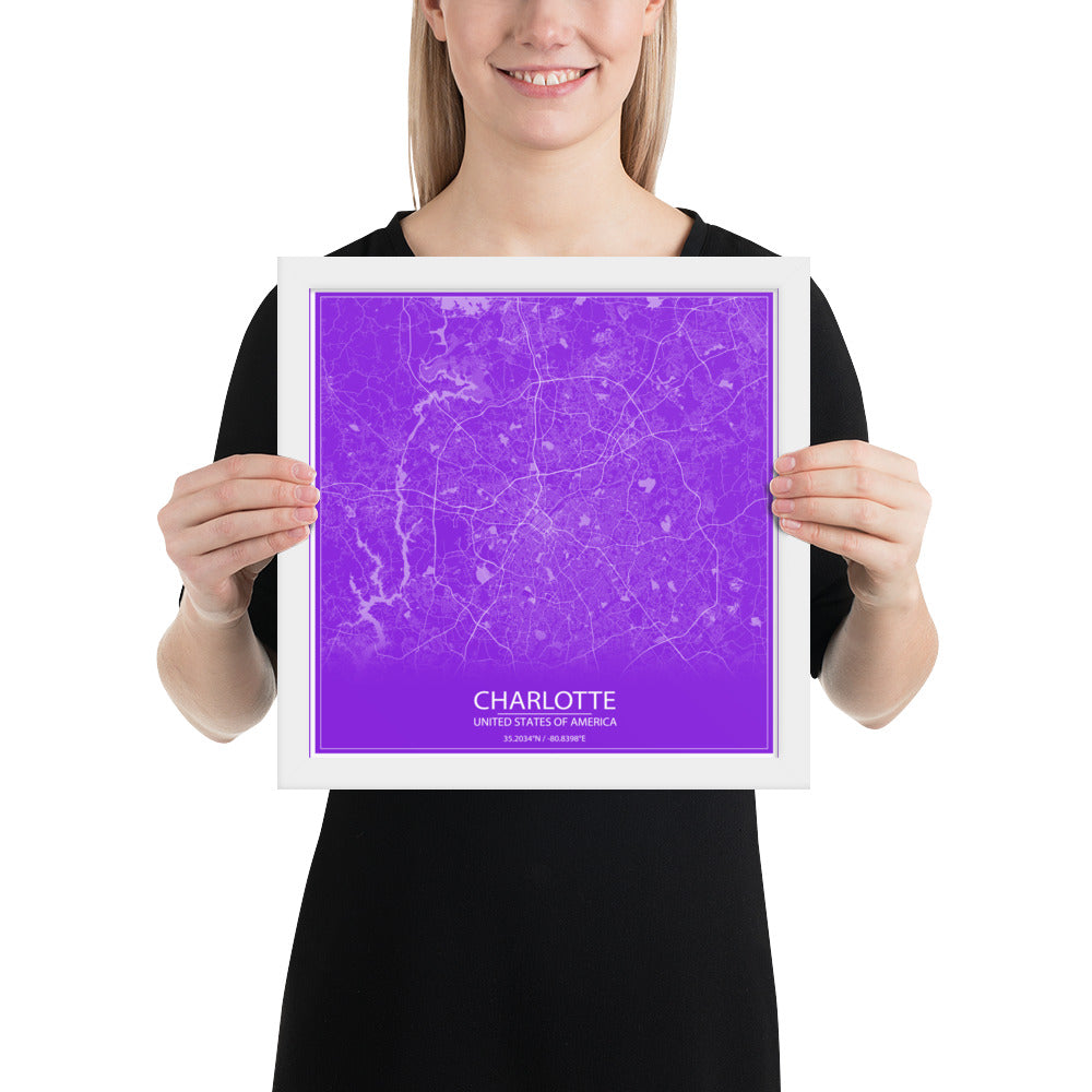 Charlotte Purple and White Framed Map