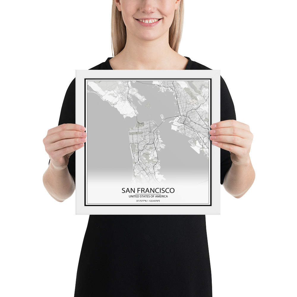 San Francisco White Framed Map