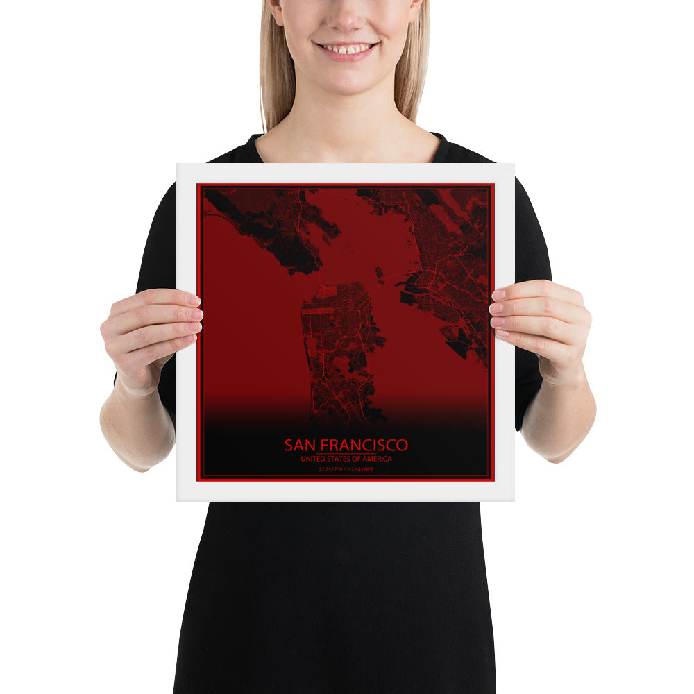 San Francisco Black and Red Framed Map