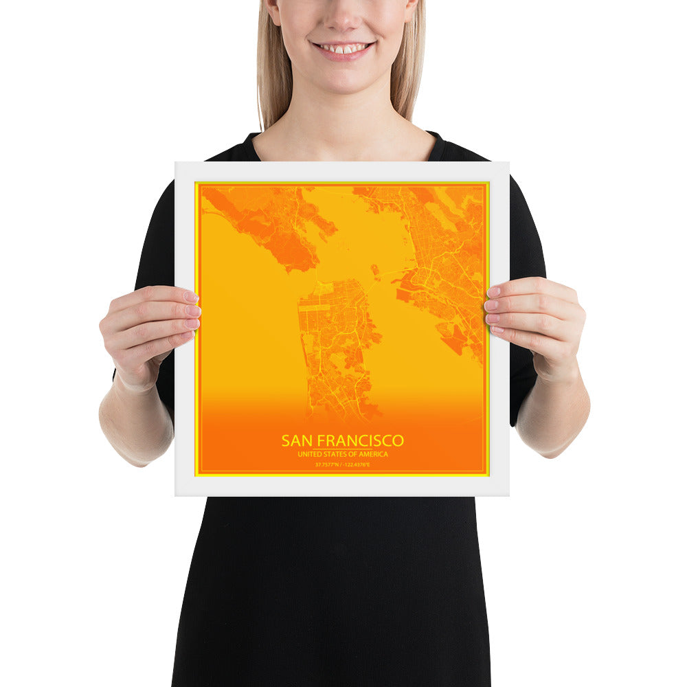 San Francisco Orange and Yellow Framed Map