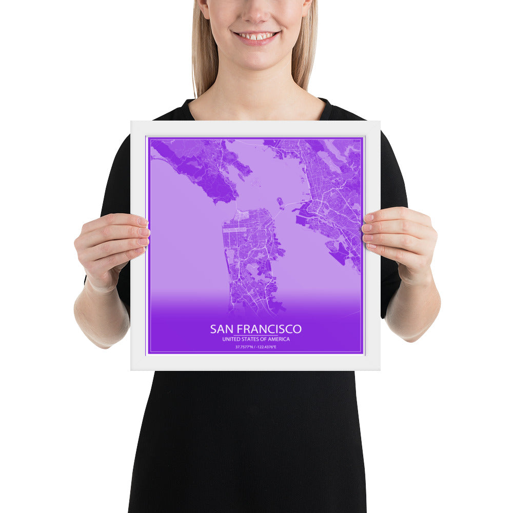 San Francisco Purple and White Framed Map