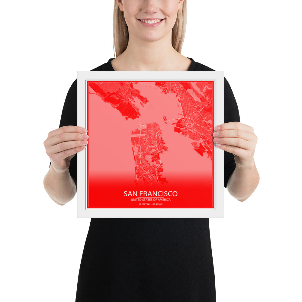 San Francisco Red and White Framed Map