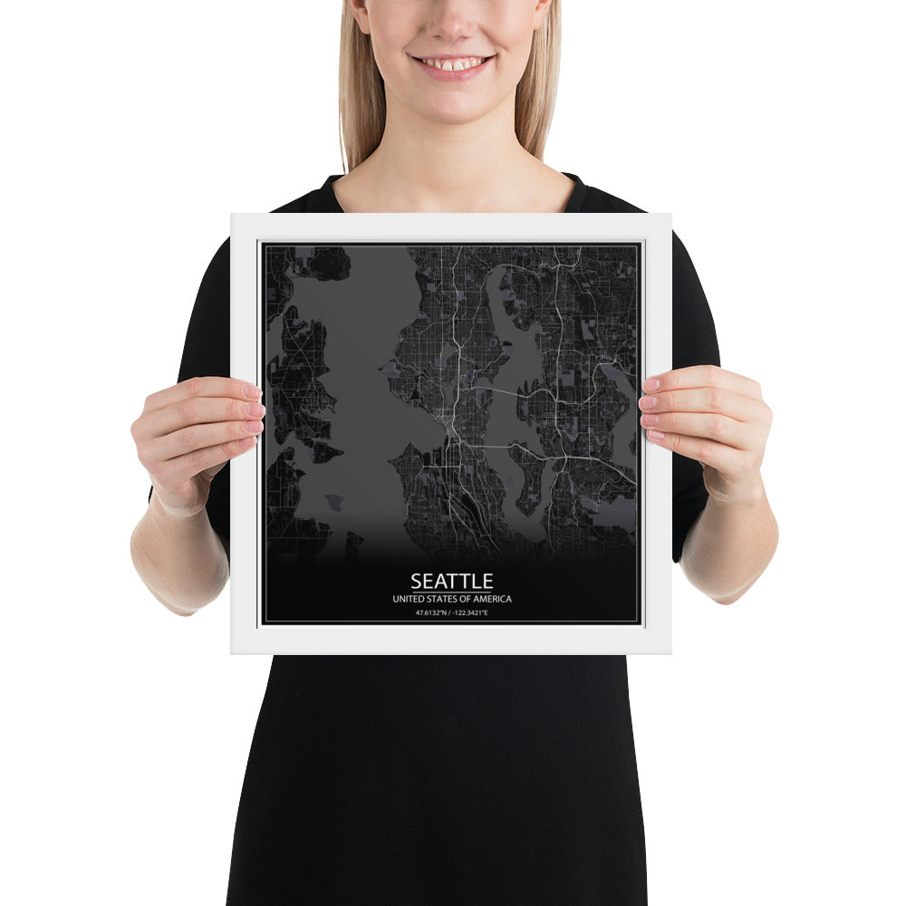 Seattle Black Framed Map