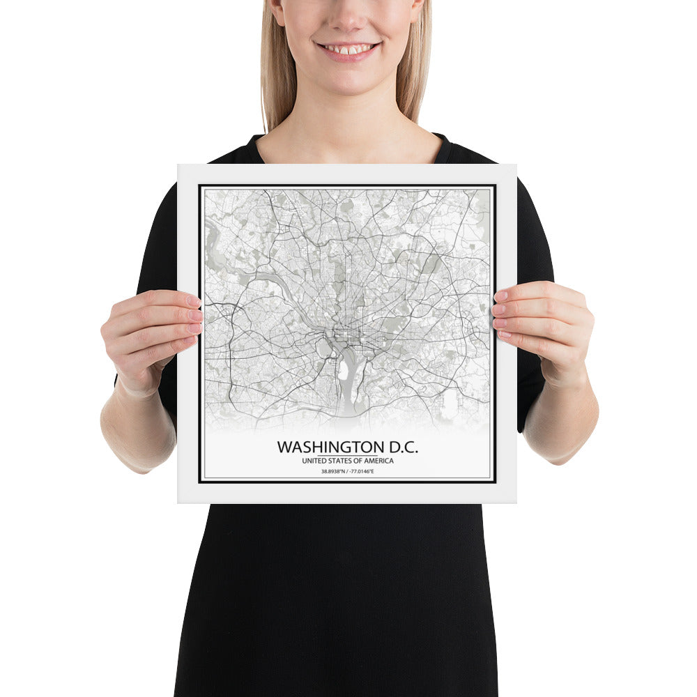 Washington, D.C. White Framed Map