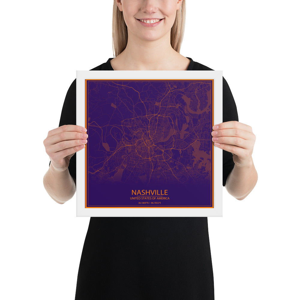 Nashville Purple and Orange Framed Map