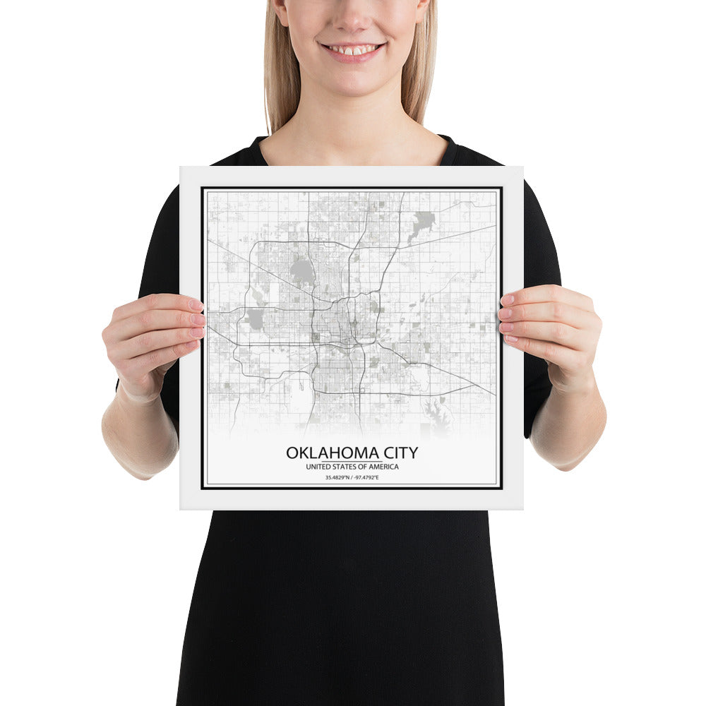 Oklahoma City White Framed Map