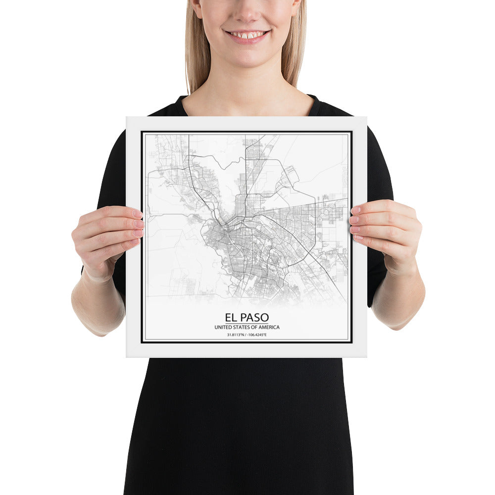 El Paso White Framed Map