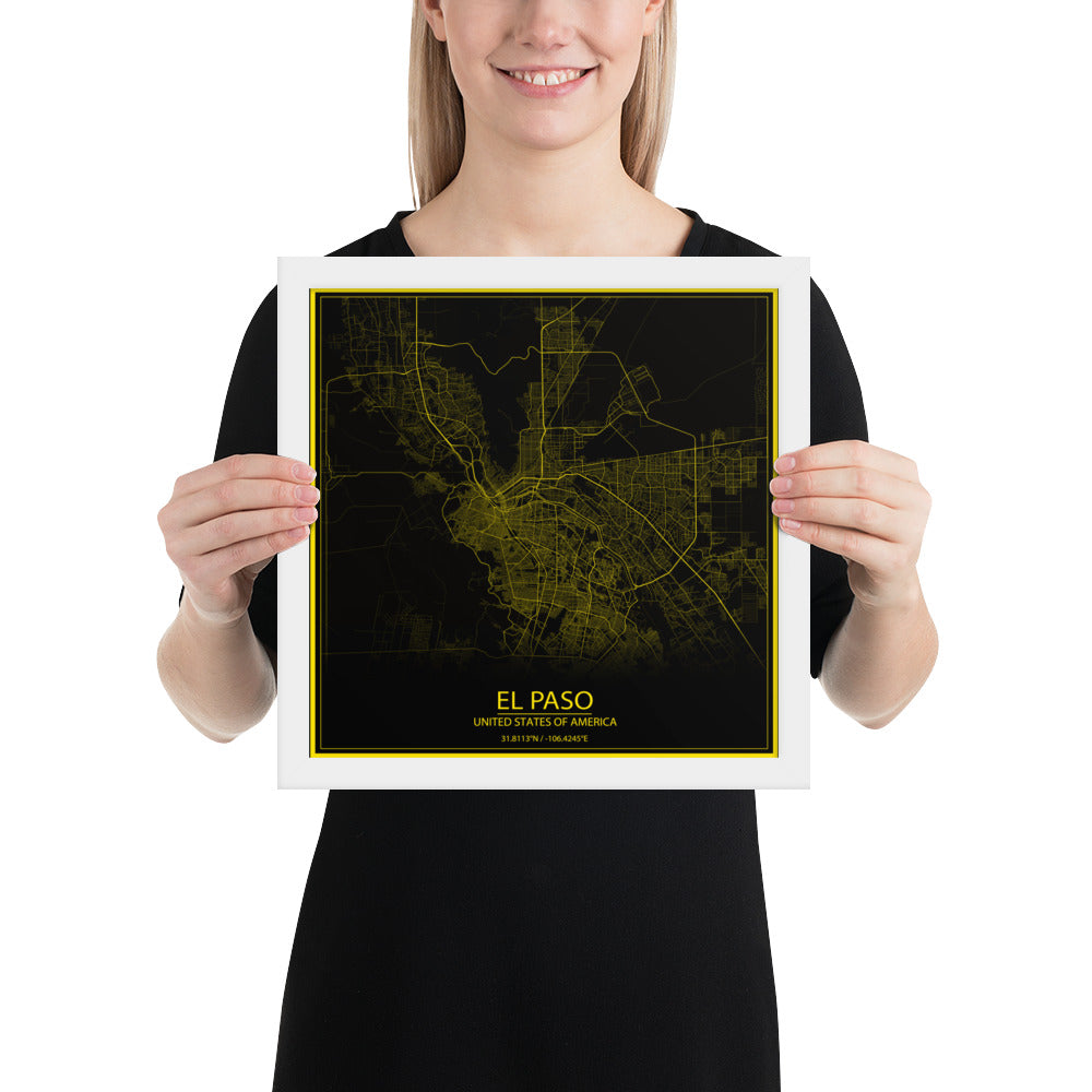 El Paso Black and Yellow Framed Map