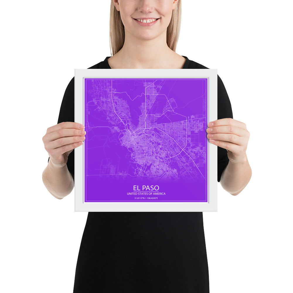 El Paso Purple and White Framed Map