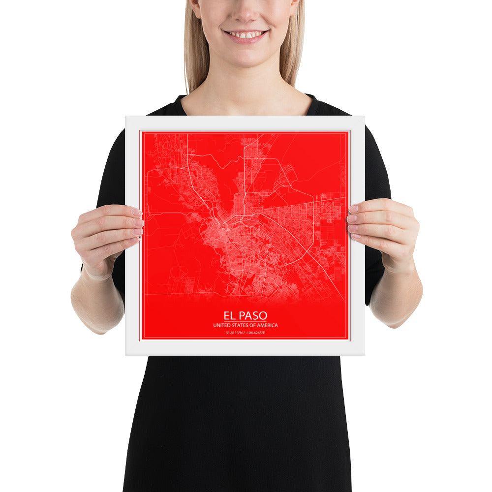 El Paso Red and White Framed Map